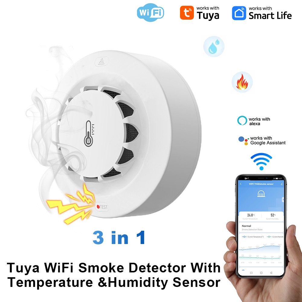 Tuya Wifi BT Two Connection Sm - Smoke Detector Interconnected 评论和价格
