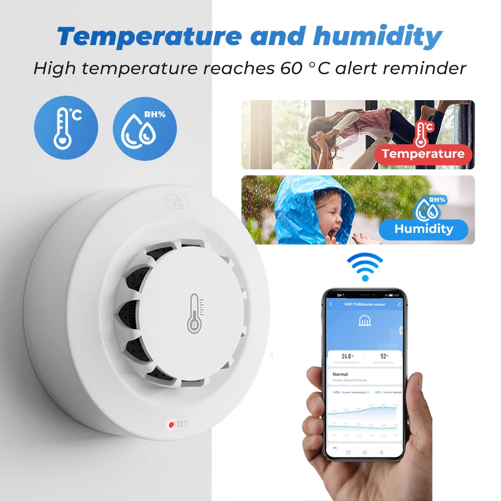 Tuya Wifi BT Two Connection Sm - Smoke Detector Interconnected 评论和价格