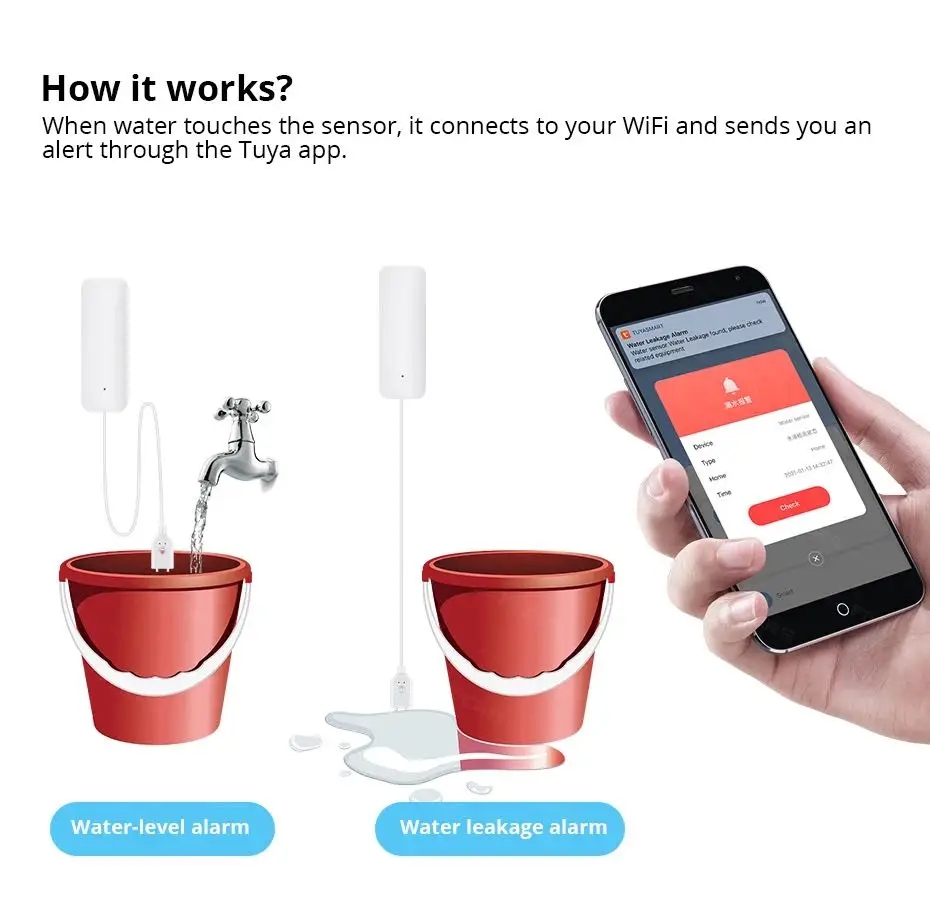 Tuya WiFi Smart Water Leak Sen - Water Alarm Sensor 评论和价格