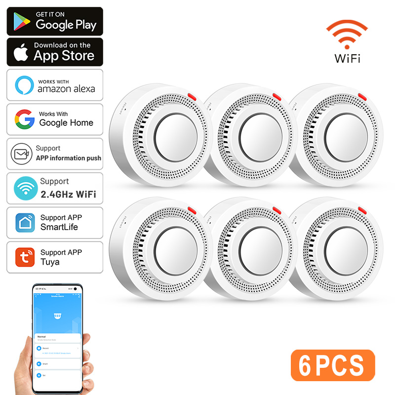 6Pack Tuya WiFi Smart Smoke Se - Smoke Detector Interconnected 评论和价格
